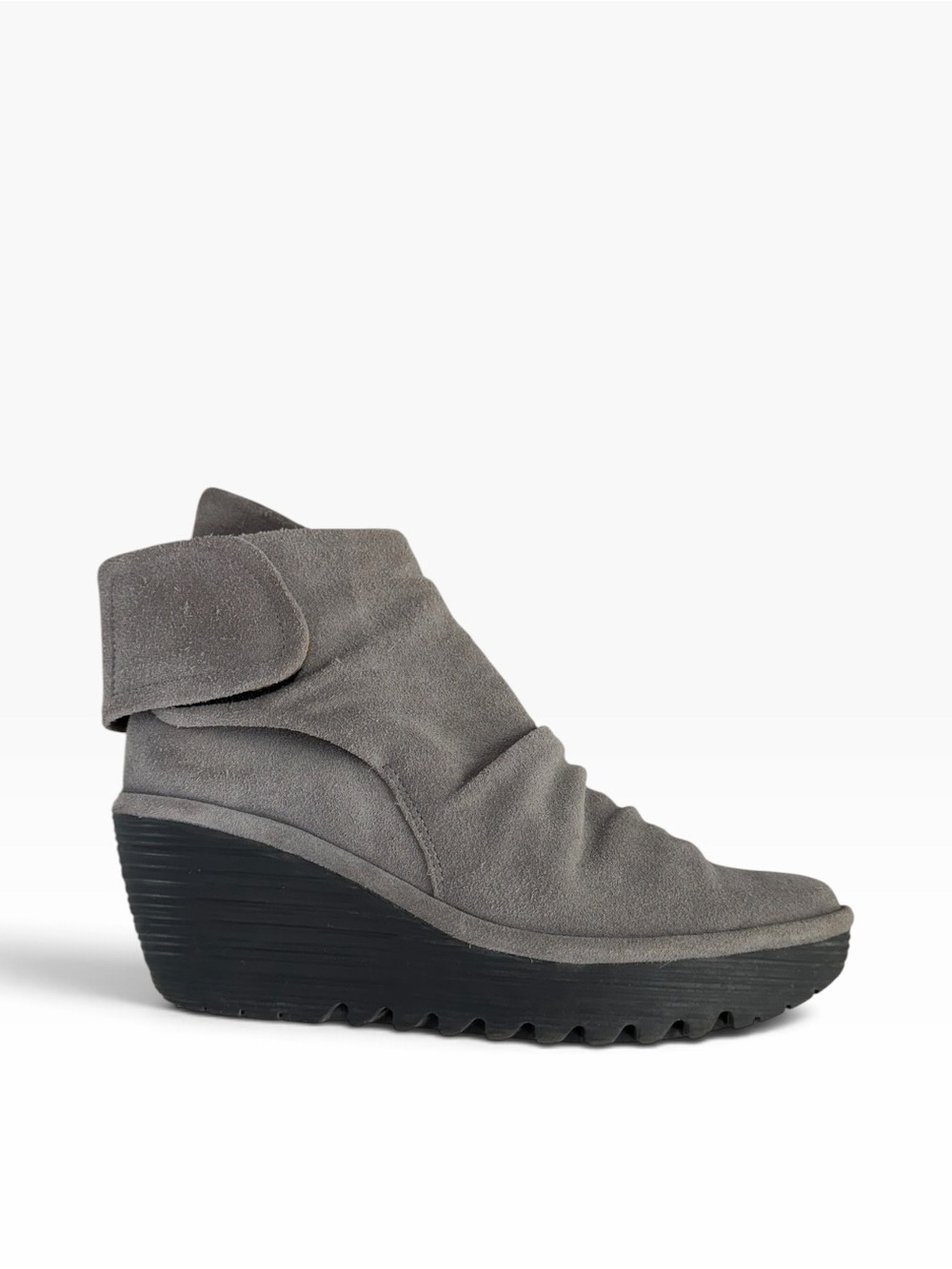 Fly London Yegi grey suede boho wedge platform slip on ankle boots size EU 39